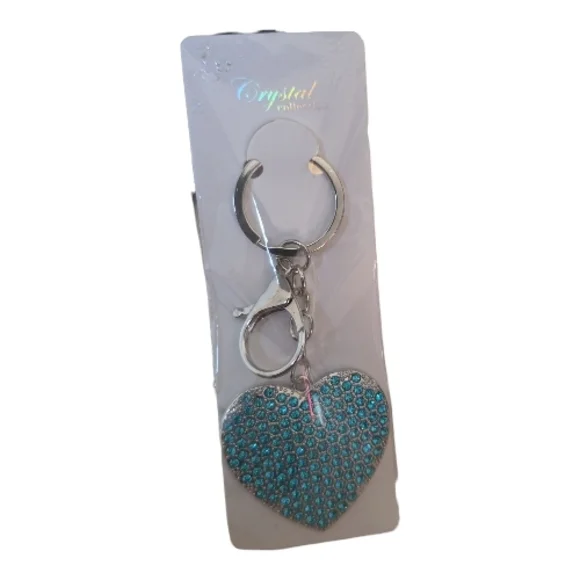 NWT Heart Keychain with Blue Rhinestones - Picture 1 of 1